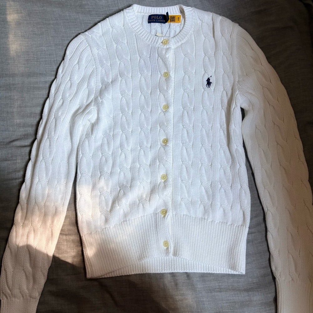 Ralph Lauren White Cable-Knit Button Cardigan - Picture 2 of 9
